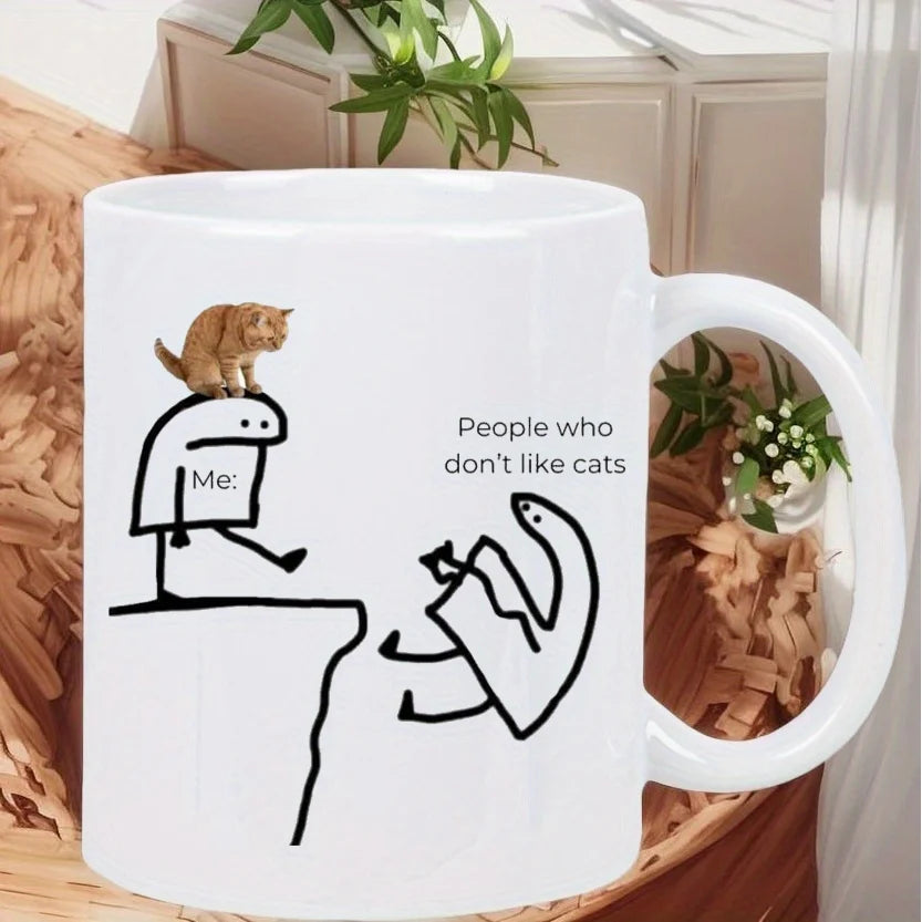 Me Ceramic Coffee Mug with Funny Cat Design & "People Who Don't Like Cats" Quote - Microwave Safe, Hand Wash Only, Insulated Reu.