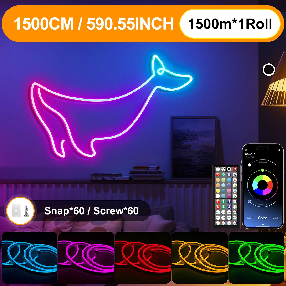 LED-Neon-Lichterkette mit App/Fernbedienung, 24 V, Musik-Synchronisierung, wasserdicht, flexibel, DIY-Design, RGB-Streifenlichter für Schlafzimmerparty.