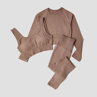 Women's Sportswear Yoga Set Workout Clothes Athletic Wear Sports Gym Legging Seamless Fitness Bra Crop Top Long Sleeve Yoga Suit