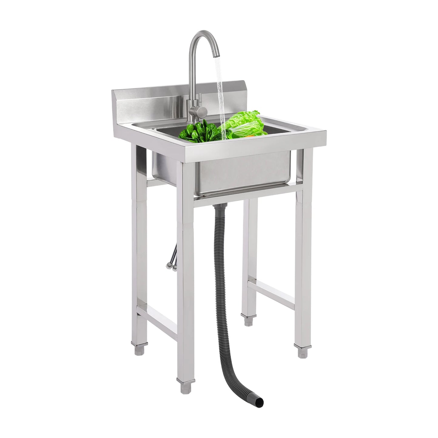 Kommerzielle Waschbecken aus 201 Edelstahl, bodenstehendes kommerzielles Waschbecken für Küchen, Cafés, Bars und Milchteeladen