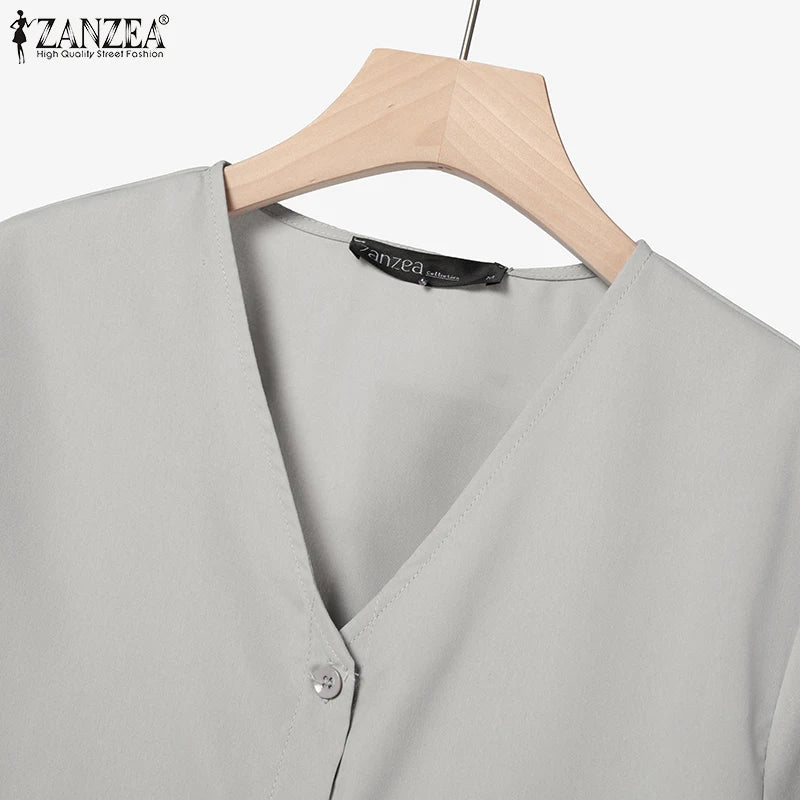 2025 ZANZEA Autumn Outfits 2PCS Women Work Matching Sets Fashion Spring Long Sleeve Blouse Pant Sets Casual Solid OL Tracksuits.