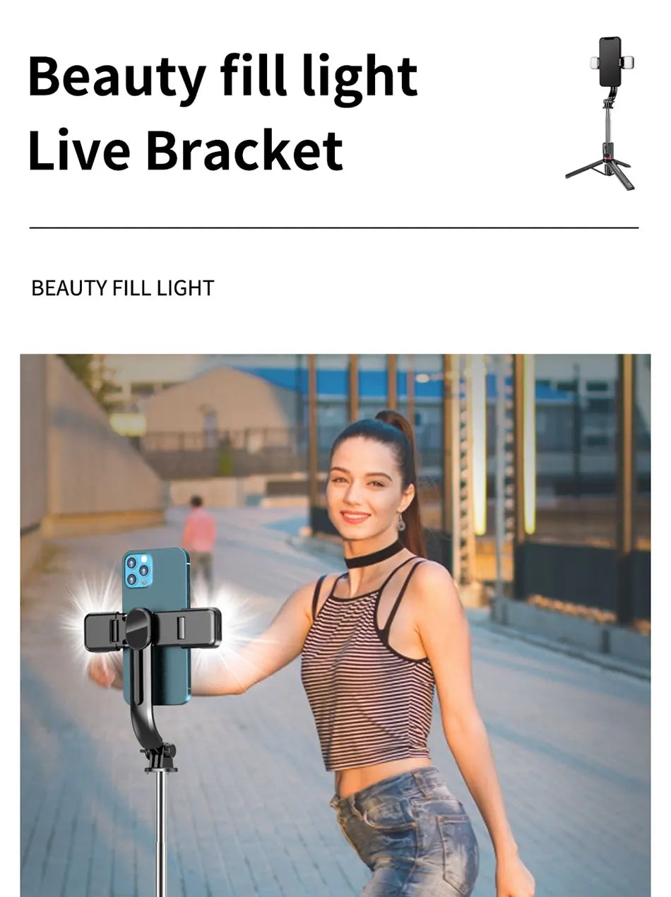 L13D Selfie Stick 1160mm with Wireless Bluetooth Double Fill Light Extended Tripod with Remote Shutter for Android IOS Cellphone.