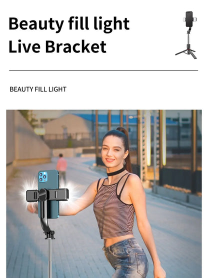 L13D Selfie Stick 1160mm with Wireless Bluetooth Double Fill Light Extended Tripod with Remote Shutter for Android IOS Cellphone.