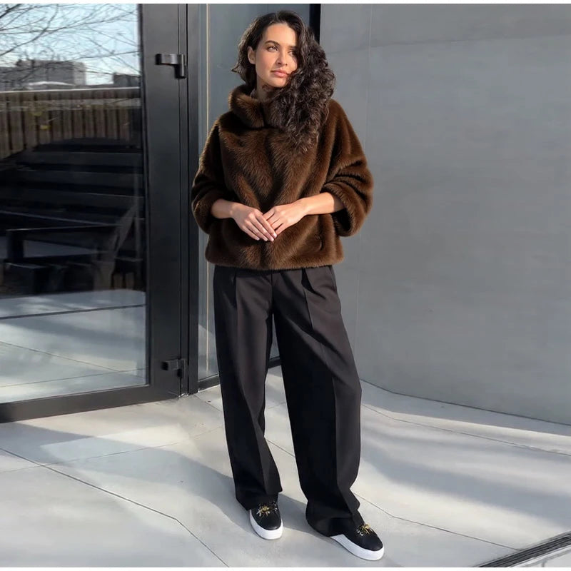 Chic Faux Pelz frauen Mäntel Elegante Revers Binden Gürtel Verdicken Volle Hülse Weibliche Jacken 2025, Herbst Winter Neue dame Streetwears