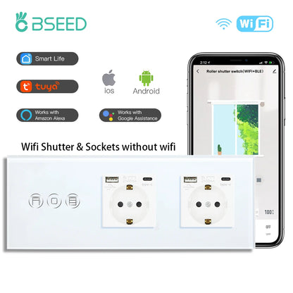 BSEED Wifi Shutter Schalter APP Control Led Smart Blind Serie Weiß Glas Panel Unterstützung Tuya Google Smart Leben Rollladen