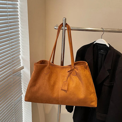 Korean Style Casual Suede Shoulder Bag for Girls Large Capacity All-match Shoulder Pouch Handbag Underarm Tote Storage