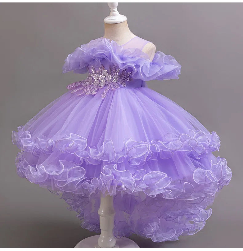 3-10 Jahre altes Mädchen Kinder schleppendes Kleid neues elegantes Mädchen Performance Puffrock Prinzessin Rock Blume Kinder Hochzeit Mädchen.
