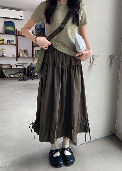 Vintage Black Midi Skirt Women Japanese Harajuku Drawstring Bud Skirts Summer Streetwear Korean Casual Design A Line Faldas New