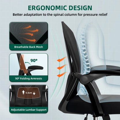 Daccormax Ergonomischer Bürostuhl, verstellbare Lordosenstütze, drehbar, robuste Rollen, gepolsterte Armlehnen, Multi-Neigefunktion zum Entspannen.