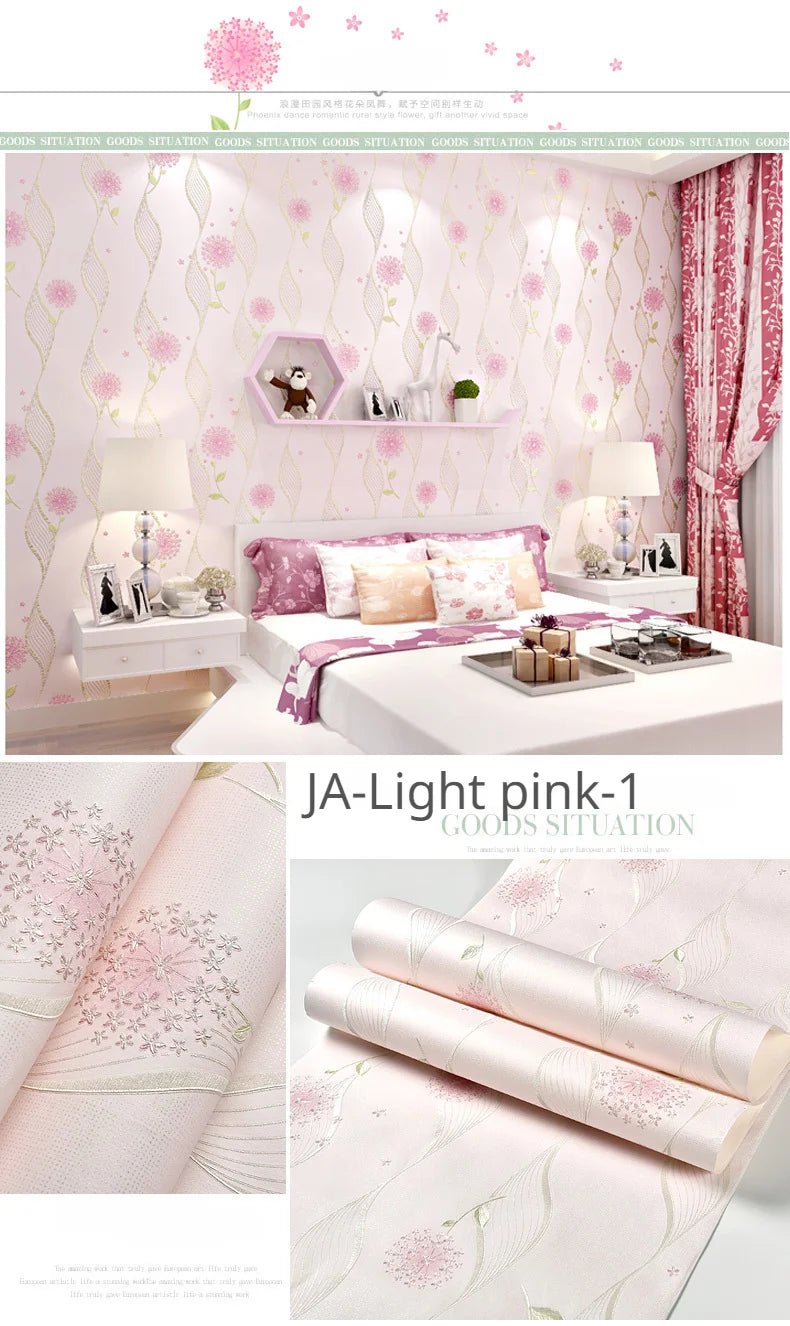 Blumentapete, selbstklebend, warm, für Mädchen, Schlafzimmer, 3D-Verdickung, Wanddekoration, Aufkleber, Wohnzimmer, Restaurant, Sofa, Hintergrund