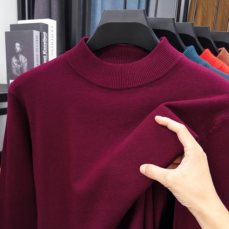 Half Turtleneck Knitwear Sweater New Autumn/Winter Mock Neck Sweatshirts Solid Color Pullovers Man Brand Casual Mens Clothing.