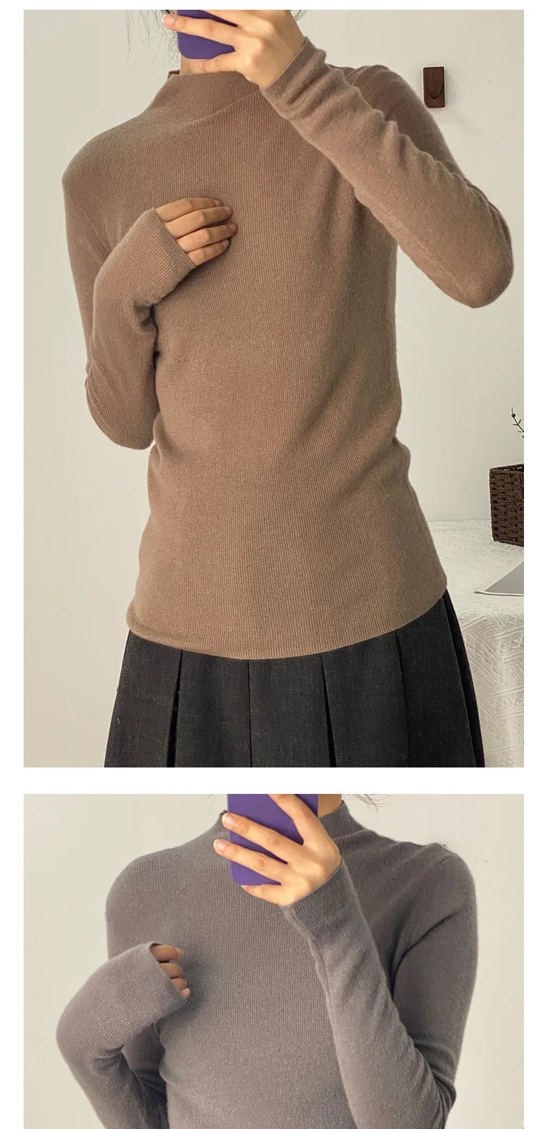 100% Ultra-fine Merino Wool Sweater Autumn and Winter Loose and Simple Semi-turtleneck Wool Bottoming Shirt Multi-color Sweater