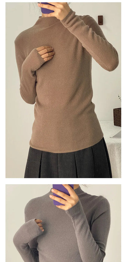 100% Ultra-fine Merino Wool Sweater Autumn and Winter Loose and Simple Semi-turtleneck Wool Bottoming Shirt Multi-color Sweater