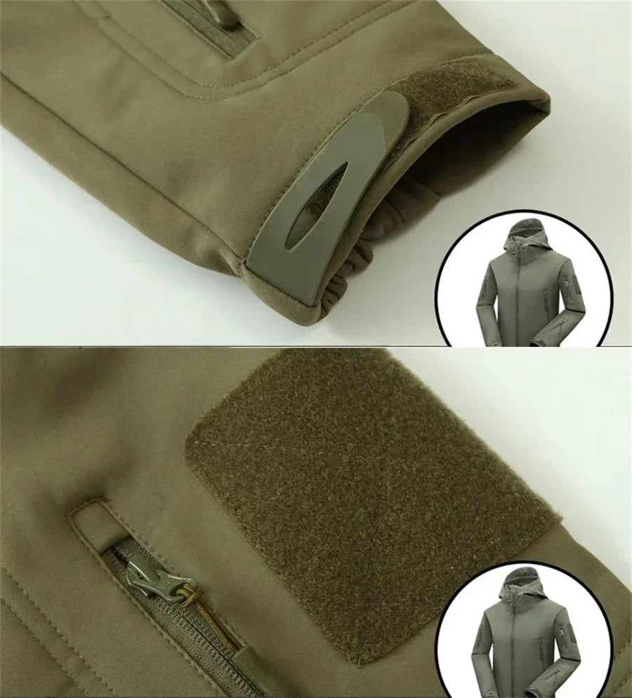 Winter Verdicken Männer Camo Anzug Wasserdichte Taktische Ausbildung Set Multi-tasche Mit Kapuze Jacke Fleece Hosen Outdoor Jagd 2-stück.