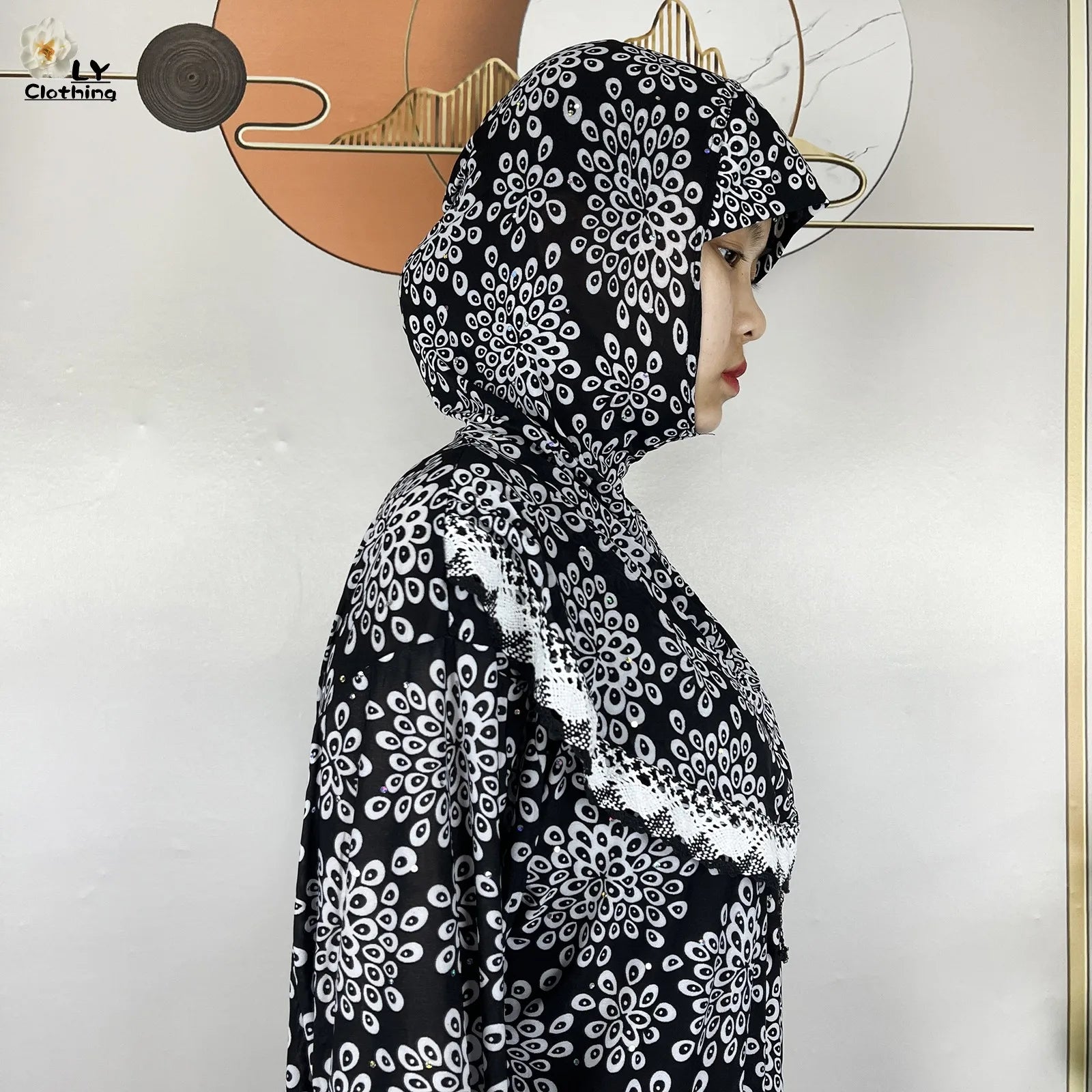 Muslim Ramadan Prayer For Women Long Sleeved Floral 2023Dubai Turkey Middle East Femme Loose Robe African Abayas Headscarf Dress.