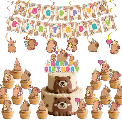 Capybara-Kuchenaufsatz, niedliche Tier-Cupcake-Dekorationen für Kinder, alles Gute zum Geburtstag, Partyzubehör, Capybara-Mottoparty-Dekorationen.