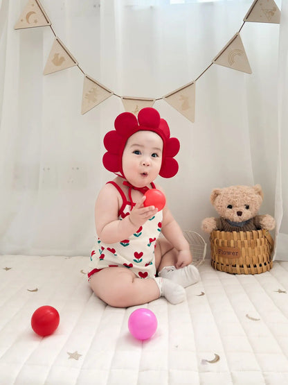 Baby Ein Stück Kleidung 2025, Sommer Koreanische Baby Body Ins Blume Voll Gedruckt Baby Sling Klettern Kleidung Mit Hut