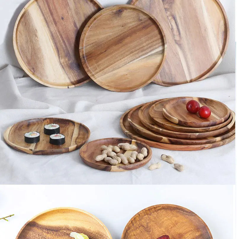Natural Wood Hand-made Dinner PlatesUnbreakable Plate Sushi Dessert Fruit Bread Snack Tray Kitchen Bar Tableware Home Decoration.