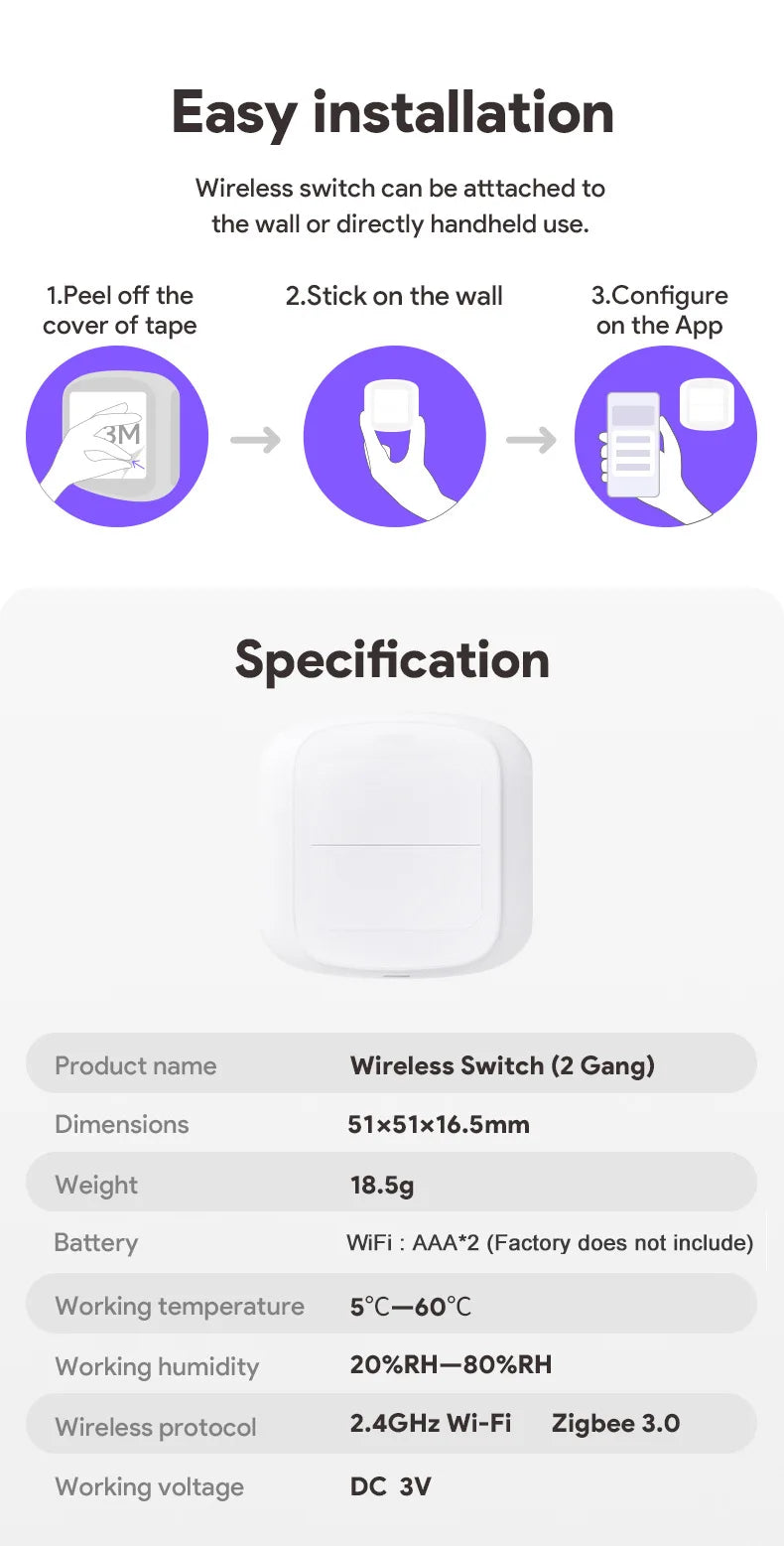 Tuya Smart WiFi/Zigbee Schalter Push Button Schalter 2 Gang 6 Szene Wireless Smart Home Fernbedienung Automatisierung Szenario schalter.