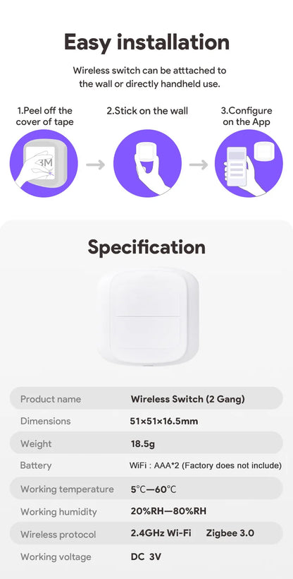 Tuya Smart WiFi/Zigbee Schalter Push Button Schalter 2 Gang 6 Szene Wireless Smart Home Fernbedienung Automatisierung Szenario schalter.