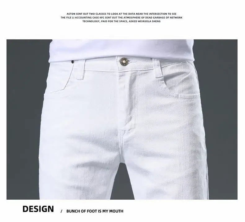 2025 Autumn Men's White Slim Fit Straight Jeans Casual Stretch Denim Pants Comfortable Fashion Streetwear Male Brand Clothing.