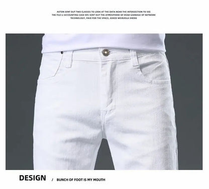 2025 Autumn Men's White Slim Fit Straight Jeans Casual Stretch Denim Pants Comfortable Fashion Streetwear Male Brand Clothing.