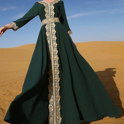 Abaya Marokkanisches Dubai-Kaftan-langes Kleid für muslimische Frauen, Ramadan, Arabisch, Luxus-Stickerei-Spitze, Hochzeitskleid, islamisches Ne