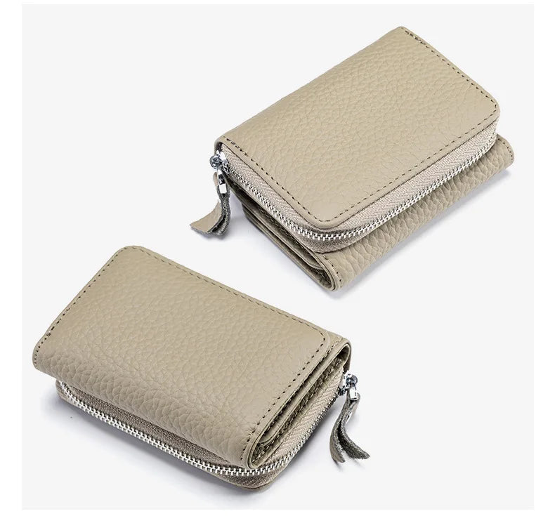 Genuine Leather Women Wallet Small Zipper Coin Wallet Female Short Cow Leather Women Purse RFID Card Money Bag Gift for Women.