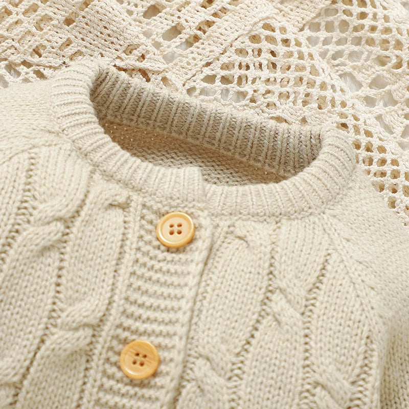 Winter Baby Jungen Strampler Kleidung Beige Rundhals Volle Hülse Gestrickte Neugeborenen Pullover Overalls Einteilige Kleinkind Outfits.