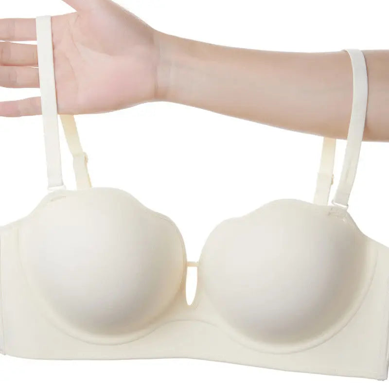 10cm Push Up Strapless Bra Extreme Lift for Small Bust Anti-Slip Silicone Grip Seamless Invisible Design Adhesive Free Plunge.