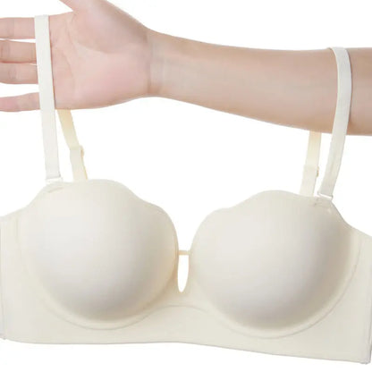 10cm Push Up Strapless Bra Extreme Lift for Small Bust Anti-Slip Silicone Grip Seamless Invisible Design Adhesive Free Plunge.