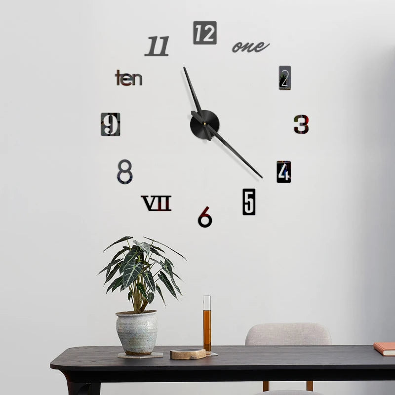 2D/3D Große Römische Ziffer Acryl Spiegel Wanduhr Aufkleber Mode DIY Quarz Uhren Uhr Hause Dekoration Wohnzimmer Aufkleber