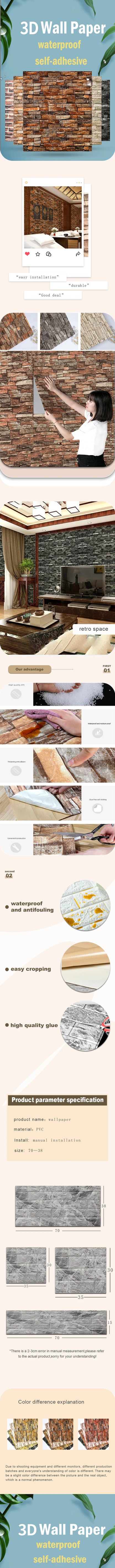 12Pcs 35*30cm High Quality 3D Foam Wall Panel Brick Retro Wallpaper Ceiling Self Adhesive Wallpanel Background  Home Decoration