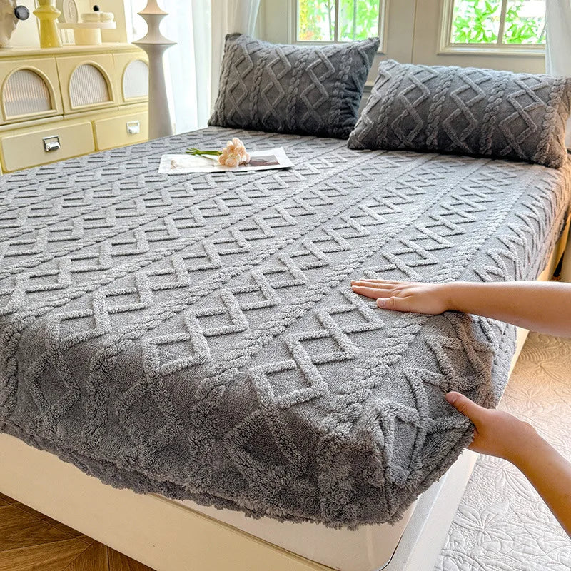 Flannel Fleece Bed Sheet for Winter Warm Sabanas Cama Matrimonial Coral Fleece Fluffy Fitted Sheets For Double Beds Sheets 3 Pc