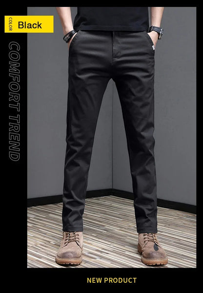 2024 Spring Summer Men's Casual Pants 97.8% Cotton Business Korean Fashion Slim Fit Stretch Gray Black Khaki Trousers Male Pant.