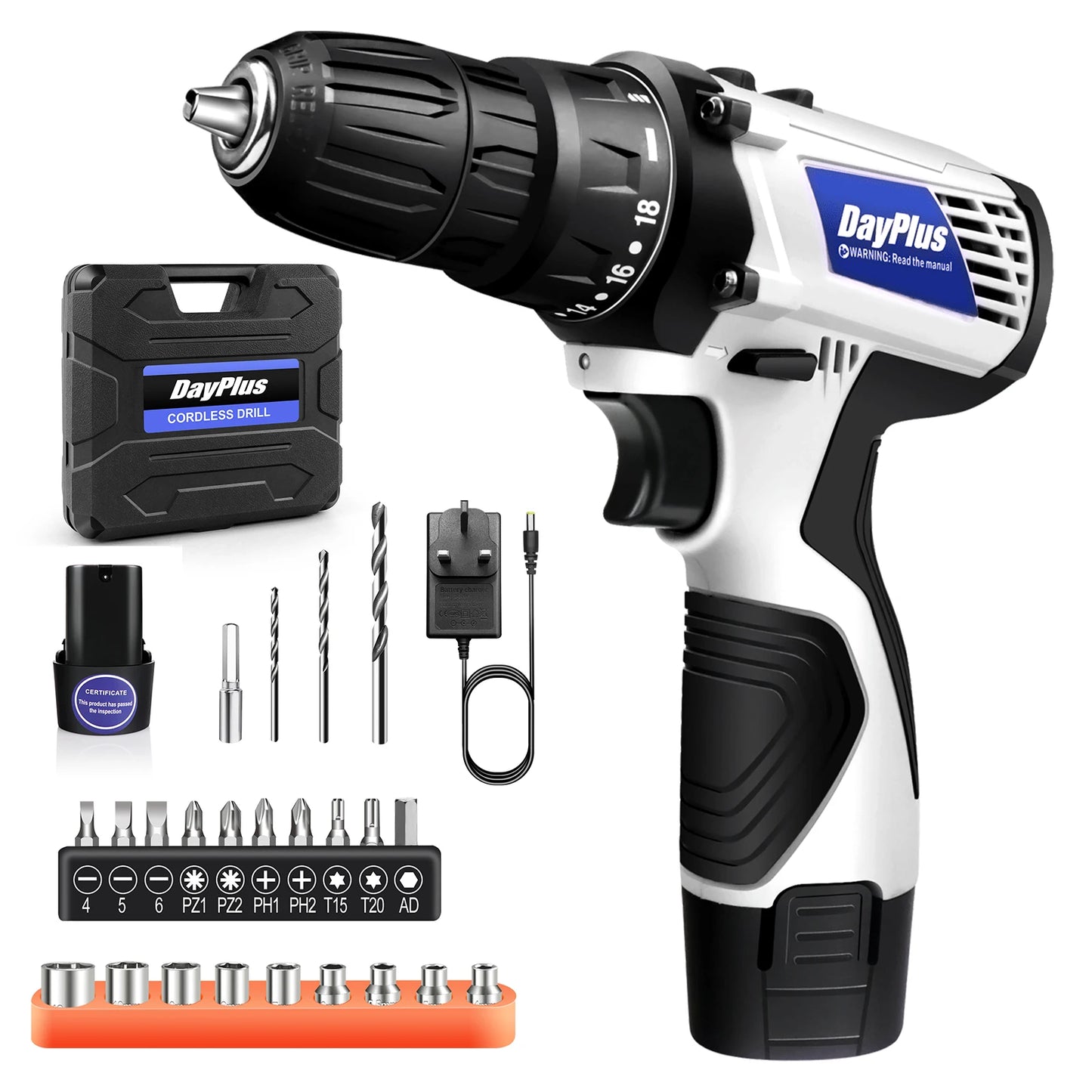 16,8-V-Akku-Bohrschrauber-Set, 2-in-1-Mini-Elektroschrauber-Werkzeuge + LED-Arbeitsleuchte, hohes Drehmoment, 45 Nm