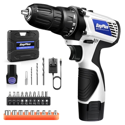 16,8-V-Akku-Bohrschrauber-Set, 2-in-1-Mini-Elektroschrauber-Werkzeuge + LED-Arbeitsleuchte, hohes Drehmoment, 45 Nm