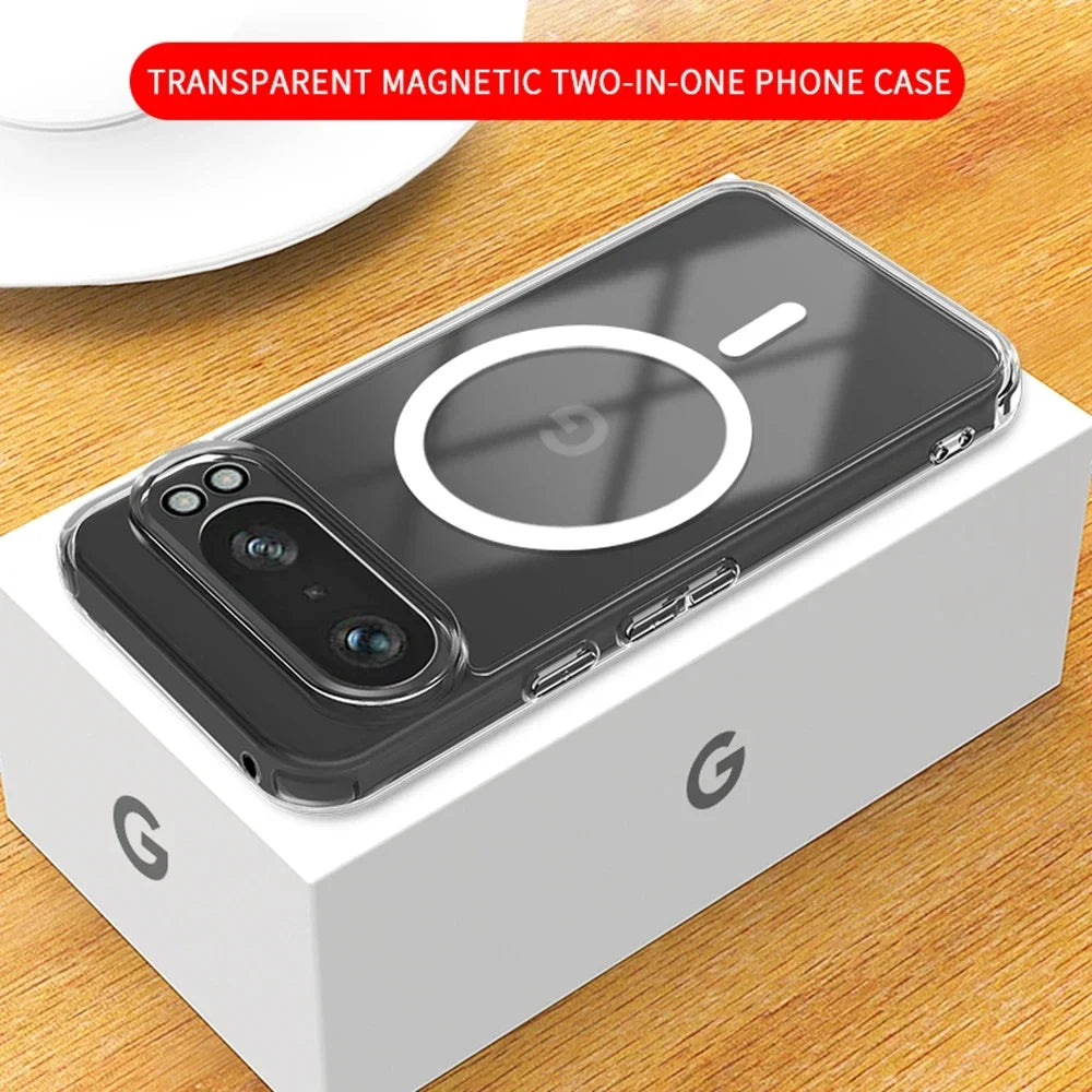 Luxury Transparent Magsafe Magnetic Case for Google Pixel 9A 10 9 8 7 6 Pro 9 Pro XL 8A 7A 6A Wireless Charging Clear TPU Cover.