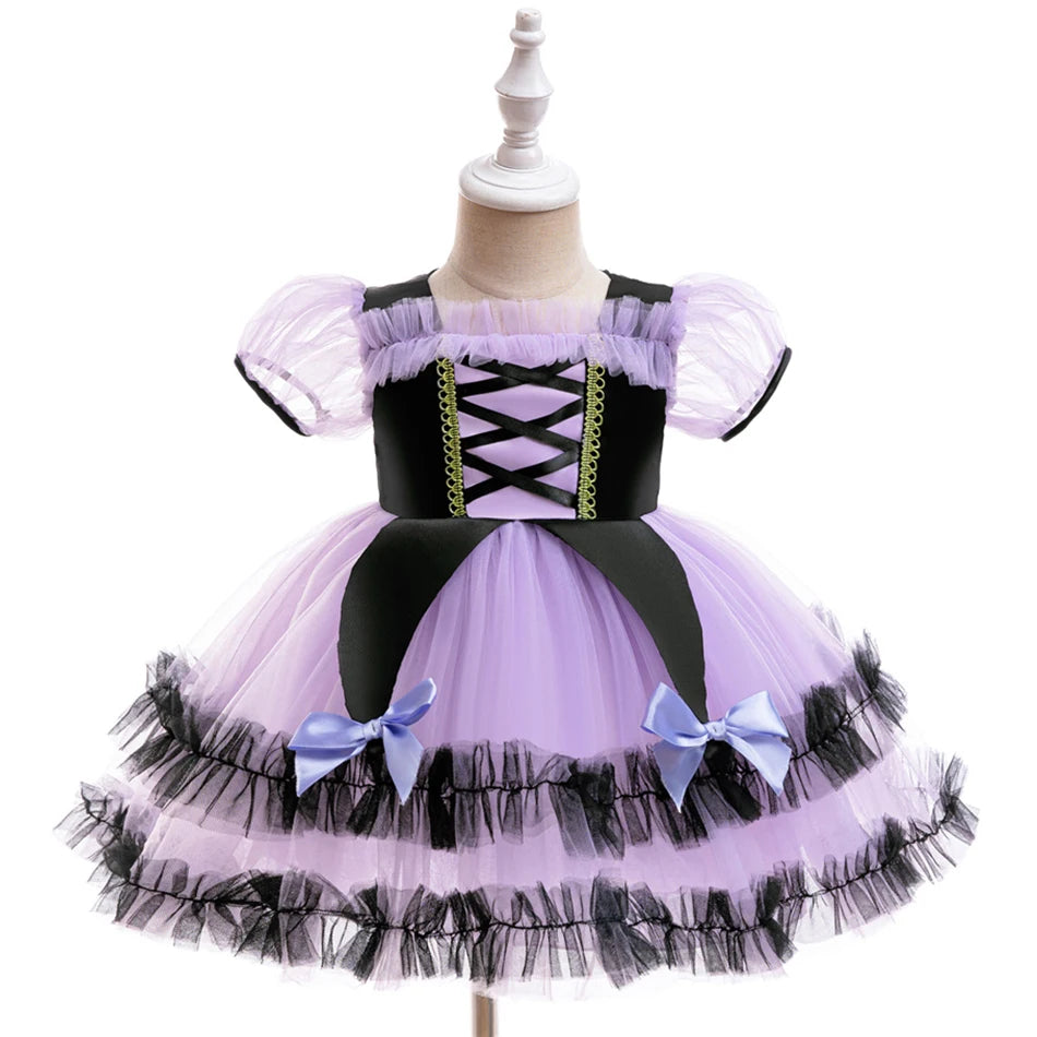 Kleinkind Halloween Kostüm Mädchen Cosplay Hexe Kürbis Skelett Druck Bowknot Kleid Kinder Festival Party Performance Kleidung