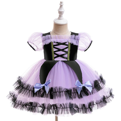 Kleinkind Halloween Kostüm Mädchen Cosplay Hexe Kürbis Skelett Druck Bowknot Kleid Kinder Festival Party Performance Kleidung