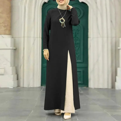 Muslim Women's Long Sleeve Crepe High Split Hem Dress