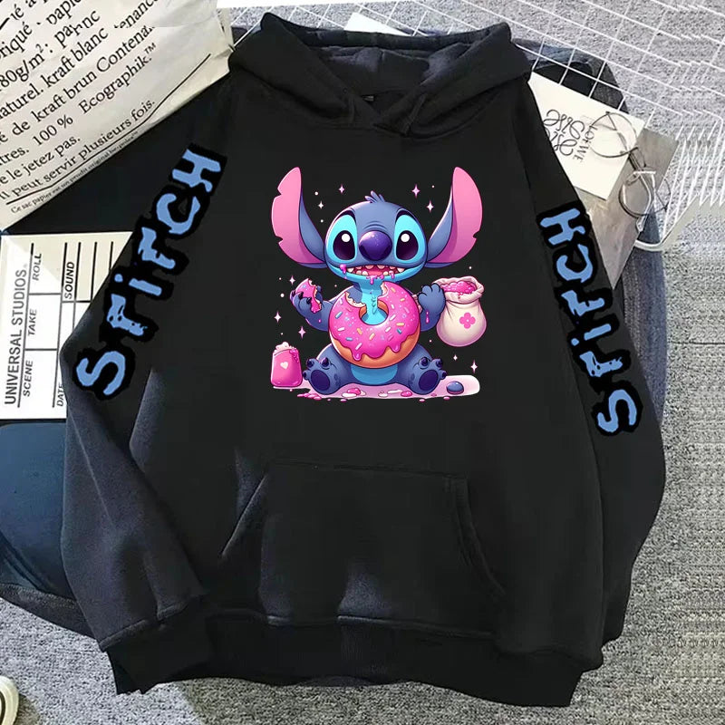Luxury Brand Women's Hoodies Disney Lilo & Stitch Harajuku Jackets Japanese Fashion Winter Sweaters Women's Warm Sweatshirts.