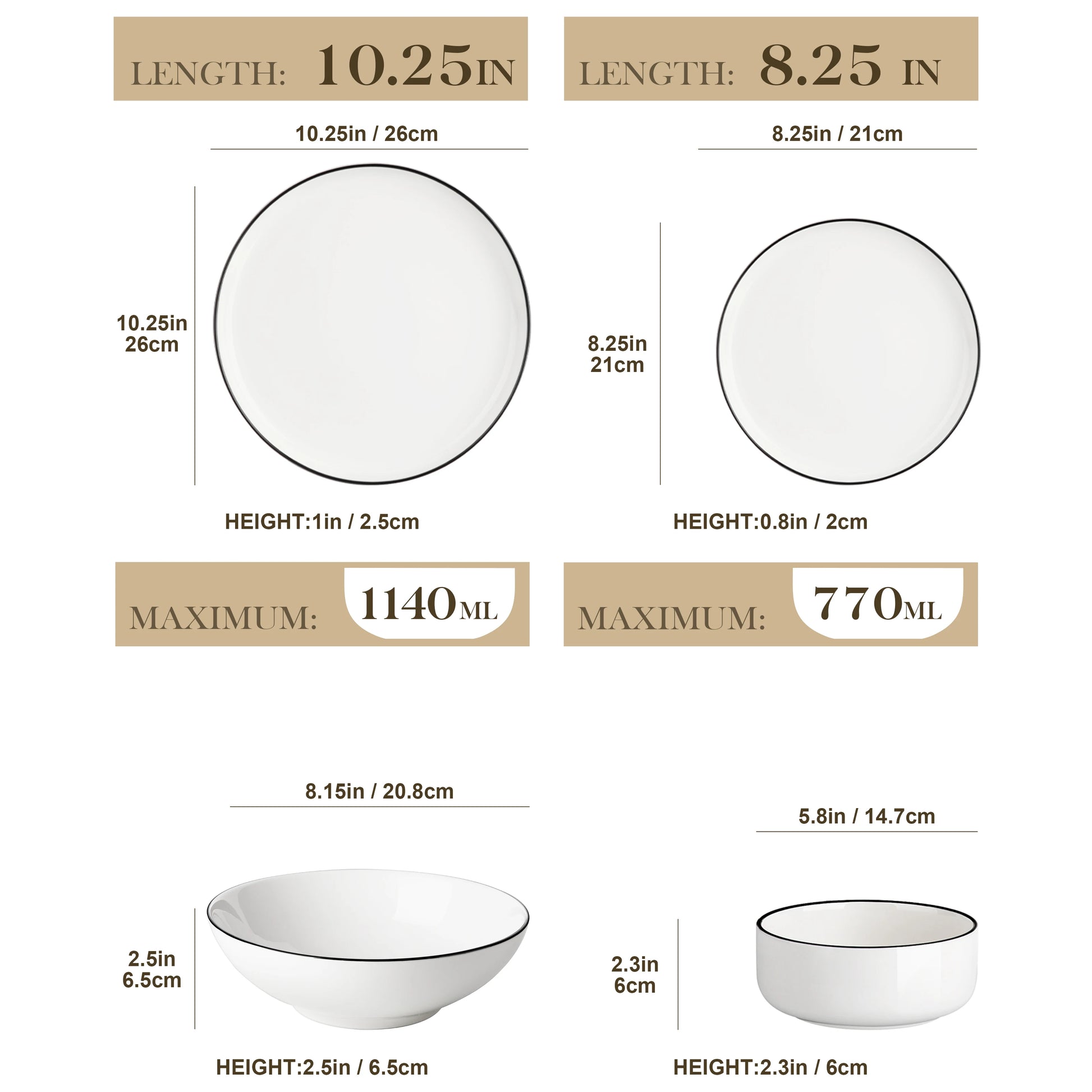 MALACASA 24 Piece Ceramic Plates Porcelain Dinnerware Set with 6 Pcs Dinner/Dessert Plates/Soup/Bowl Tableware Set Service for 6.