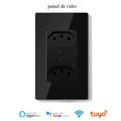 Melery Brasilien WiFi Smart Leben Dual Wand Steckdose Tuya Elektrische Stecker Outlet PC/Glas Touch Panel Alexa Dot Google hause Assistent.