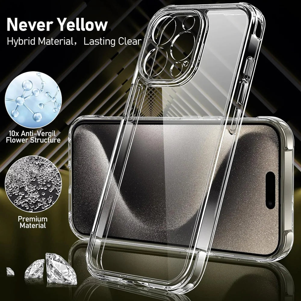 For iPhone 17 16 15 Pro Max Phone Case For iPhone 16 15 14 13 Mini 12 11 Pro Transparent Case iPhone16 Plus Cover.