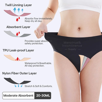 Seamless 4-Layer Menstrual Panties Mid-brief Breathable Reusable Leakproof Underwear for Women Fast Absorption.