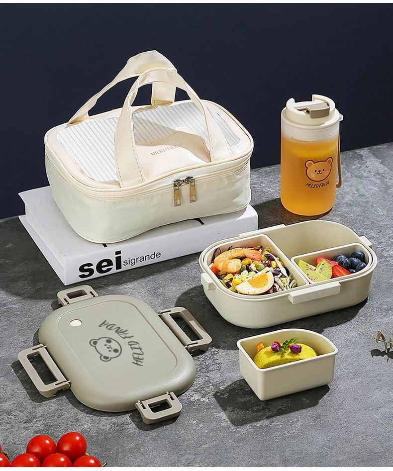 WORTHBUY Portable Plastic Bento Lunch Box With 3 Removable Compartment Leak-proof Microwave Salad Food Container For Kids School