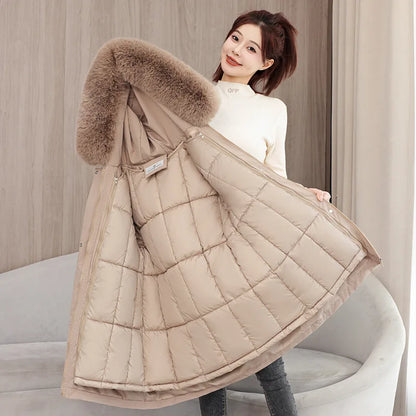 Winter dame Winter Stepp Mantel Abnehmbare Futter Pelz Kragen Gürtel Parka Jacke Für Frauen Verdickt Thermische frauen Mantel