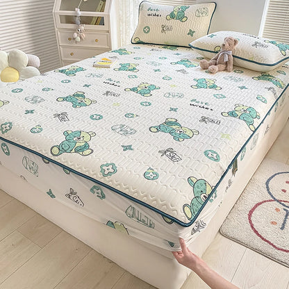 High Quilt Thicken Latex Cooling Mattress Cover Summer Cool Down Soft Bed Mat and Pillowcase Machine Washable Cold Feel Bed Pad.