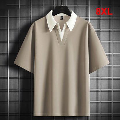 Summer V-neck T-shirt Men Plus Size 8XL Short Sleeve Tshirt Tops Tees Male Fashion Casual Shirts Big Size 8XL.